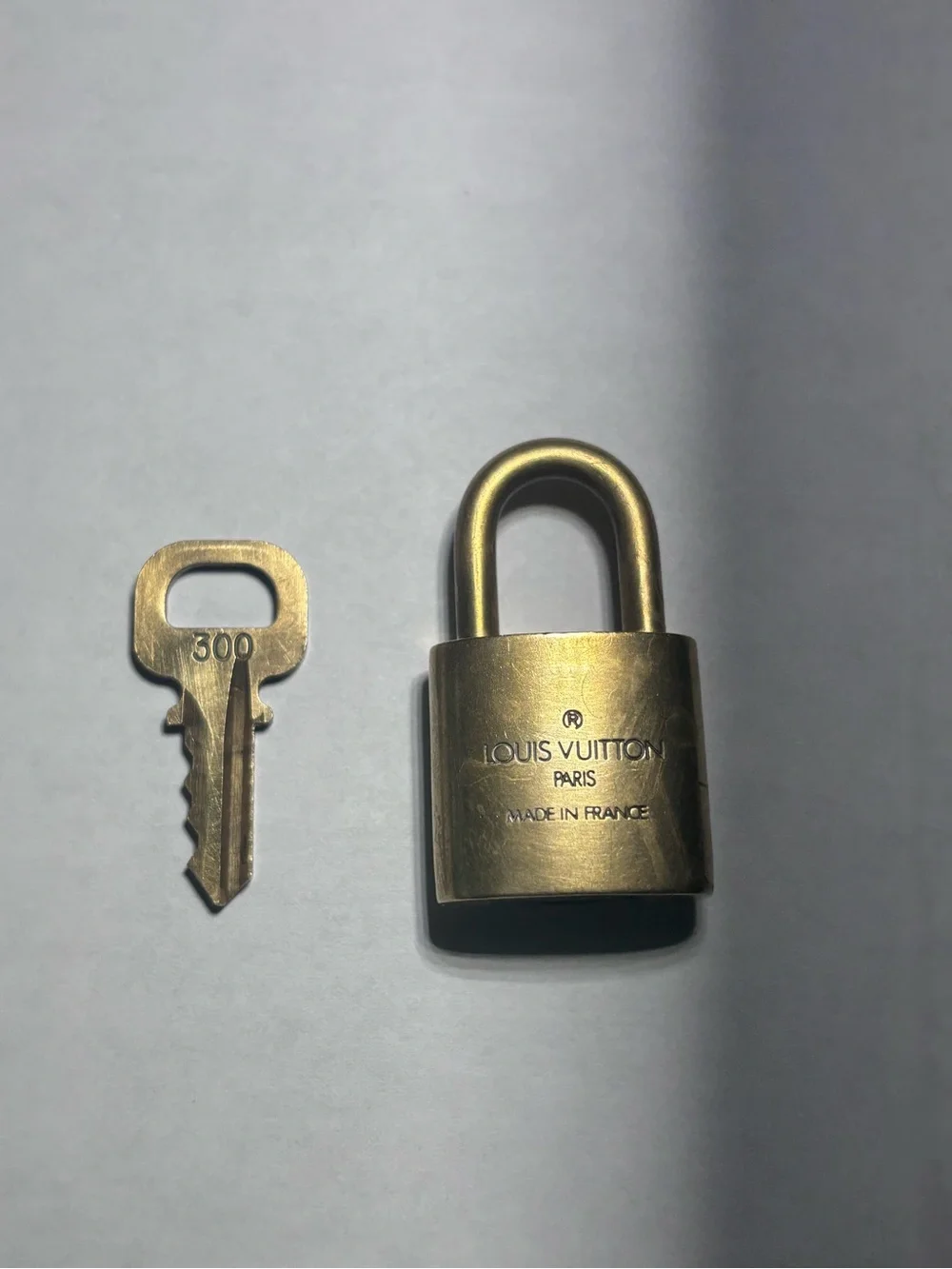 LV Louis Vuitton No.300 Gold Color Brass Lock & Key Padlock Made In France